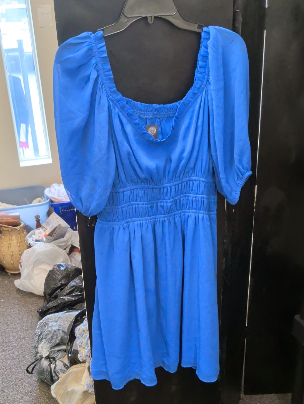 Vince Camuto Royal Blue Puff-Sleeve Smocked Mini Dress